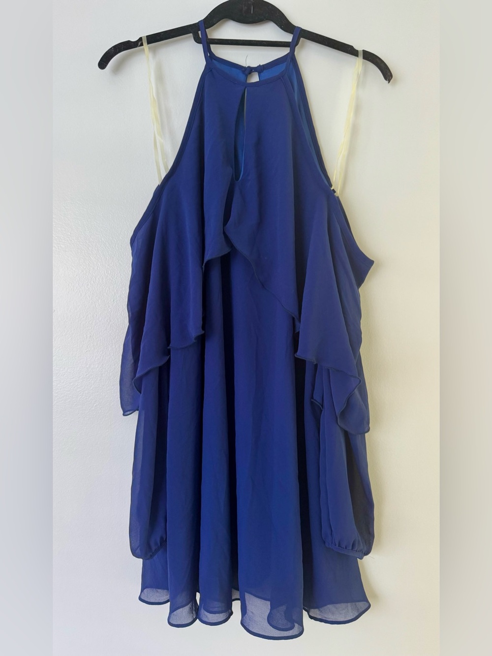 Rubber Ducky Productions, Inc. Royal Blue Cold Shoulder Ruffle Dress